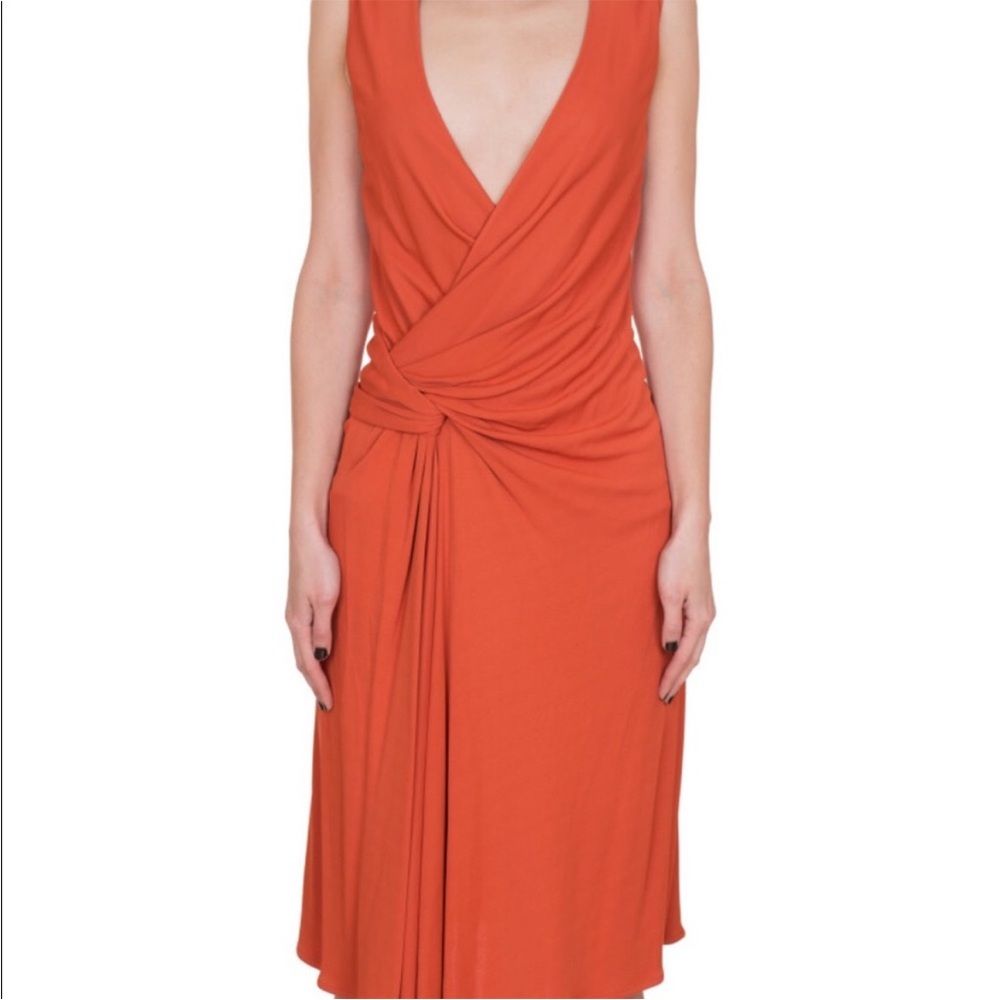 Salvatore Ferragamo Burnt Orange V Neck Midi Dress - Picture 3 of 11